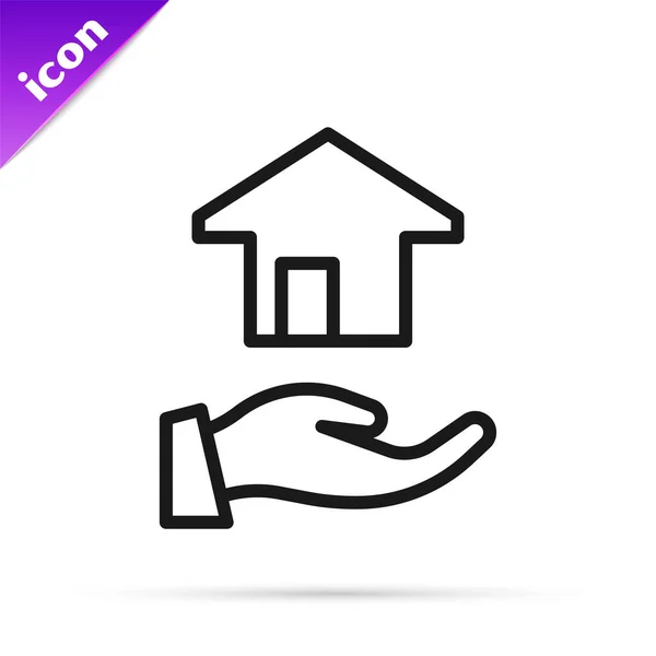 Black Line Realtor Icon Isolated White Background Buying House Vector — Vetor de Stock