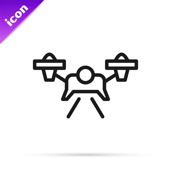 Black Line Drone Flying Icon Isolated White Background Quadrocopter Video — Stock Vector