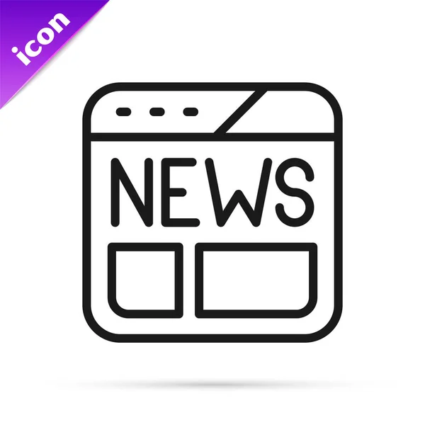 Icono Black Line News Aislado Sobre Fondo Blanco Letrero Periódico — Vector de stock