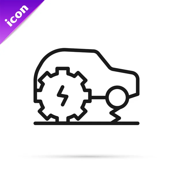 Black Line Electric Car Service Icon Isolated White Background Renewable — Stockový vektor