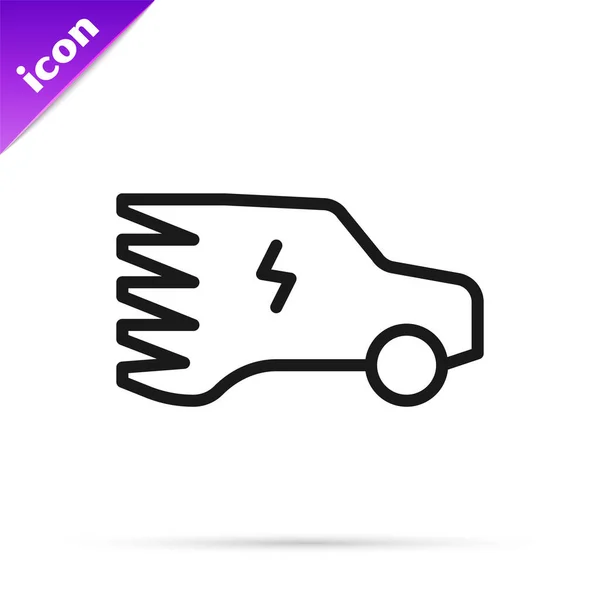 Black Line Electric Car Electrical Cable Plug Charging Icon Isolated — Stock Vector