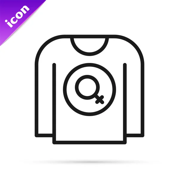 Black Line Feminist Shirt Icon Isolated White Background Fight Freedom — ストックベクタ