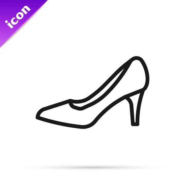 ブラックラインホワイトの背景に高いヒールアイコンを持つ女性の靴 ベクトル — ストックベクタ