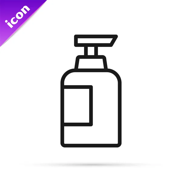 Černá Čára Láhev Šamponu Ikona Izolované Bílém Pozadí Vektor — Stockový vektor