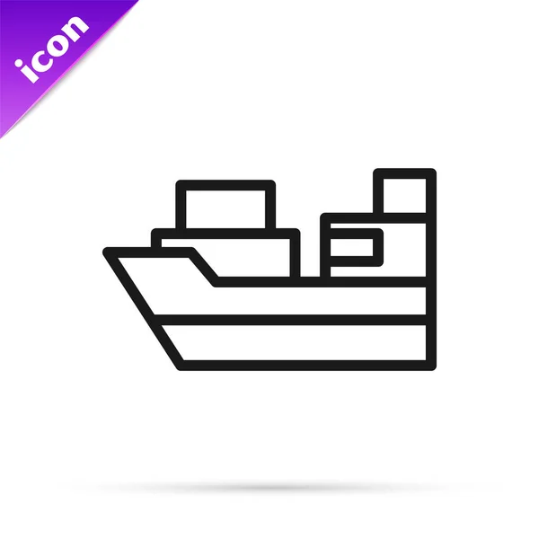 Black Line Cargo Ship Boxes Delivery Service Icon Isolated White — Stock Vector