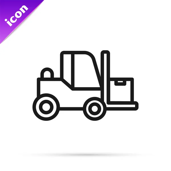Black Line Forklift Truck Icon Isolated White Background Fork Loader — Stock Vector