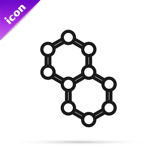 Czarna Linia Ikona Molekularna Izolowana Białym Tle Struktura Molekuł Chemii — Wektor stockowy