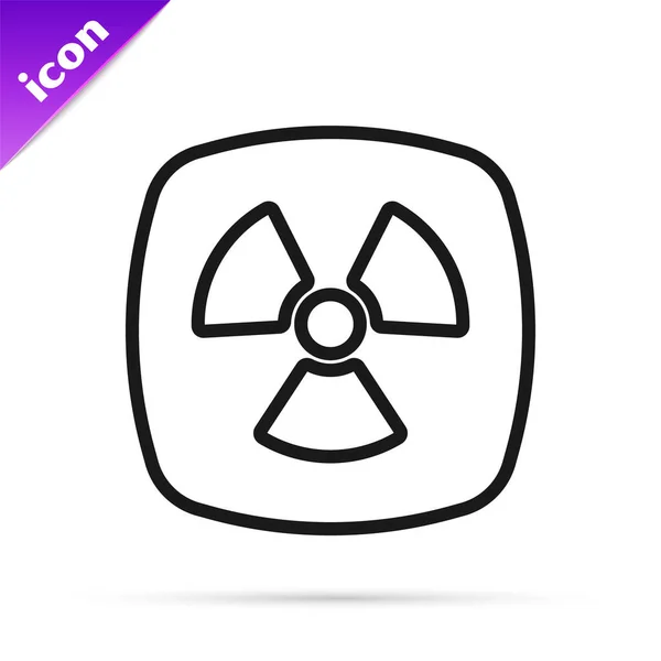 Black Line Radioactive Icon Isolated White Background Radioactive Toxic Symbol — Stock Vector