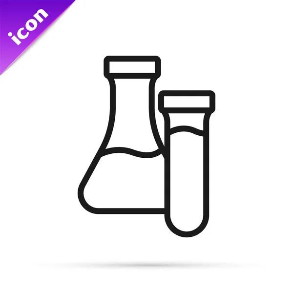 Schwarzer Strich Reagenzglas Und Kolben Chemischen Labortest Symbol Isoliert Auf — Stockvektor