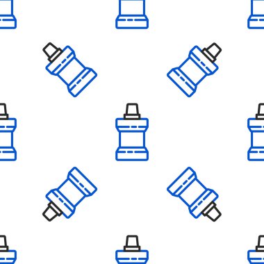 Ağız gargarası plastik şişe simgesi beyaz arka planda izole edilmiş kusursuz desen. Ağzını çalkalamak için sıvı. Ağız bakım ekipmanları. Renkli taslak konsepti. Vektör.