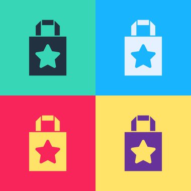 Pop Art Paper alışveriş poşeti ikonu renk arkaplanında izole edilmiş. Paket işareti. Vektör.