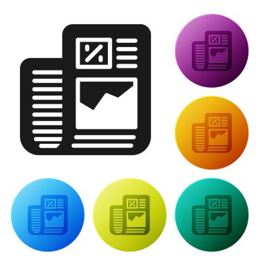 Siyah işletme finans raporu beyaz arka planda izole edilmiş bir simge. Denetim ve analiz, belge, plan sembolü. Simgeleri renk daire düğmelerine ayarla. Vektör.