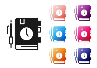 Siyah Kağıt Not Defteri simgesi beyaz arkaplanda izole edildi. Simgeleri renklendirin. Vektör.