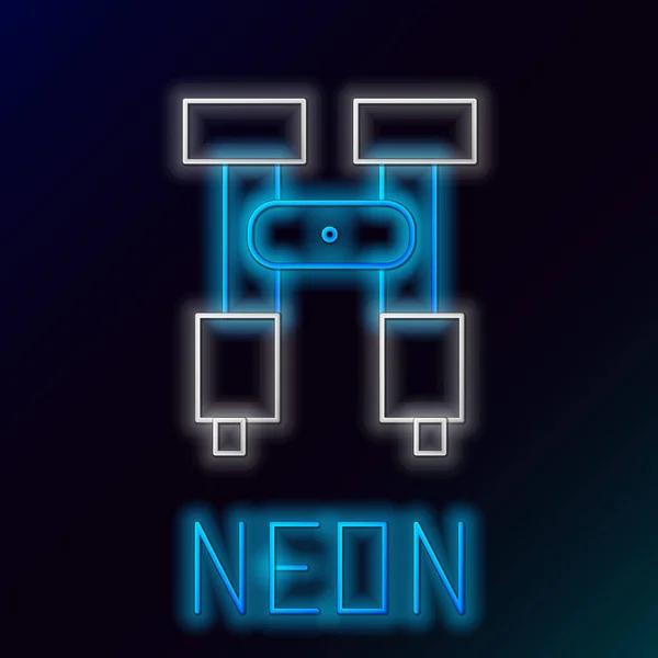 Zářící Neonová Čára Binokulární Ikona Izolovaná Černém Pozadí Najdi Softwarové — Stockový vektor