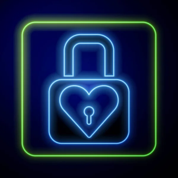 Glowing Neon Lock Heart Icon Isolated Blue Background Locked Heart — Stock Vector