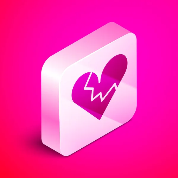 Isométrico Corazón Roto Divorcio Icono Aislado Sobre Fondo Rosa Símbolo — Vector de stock