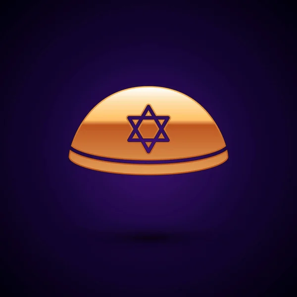 Gouden Joodse Kippah Met Ster Van David Pictogram Geïsoleerd Zwarte — Stockvector