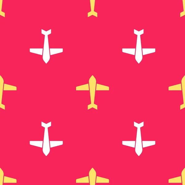 Gelber Jet Kampfjet Ikone Isoliert Nahtlose Muster Auf Rotem Hintergrund — Stockvektor