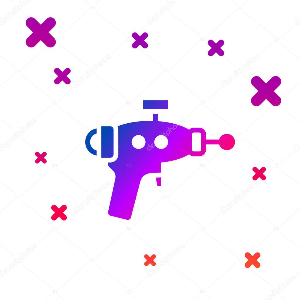 Color Ray gun icon isolated on white background. Laser weapon. Space blaster. Gradient random dynamic shapes. Vector.
