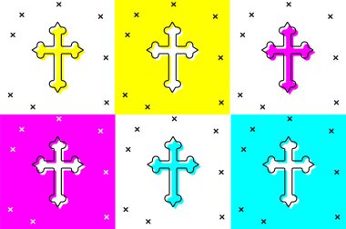 Hristiyan haç simgesini renk arkaplanında izole et. Kilise haçı. Vektör