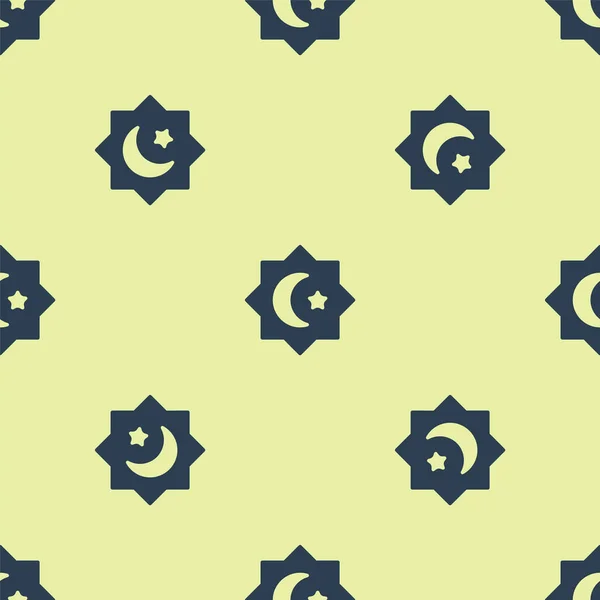 Modrá Islámská Osmiboká Hvězda Ornament Ikona Izolované Bezešvé Vzor Žlutém — Stockový vektor