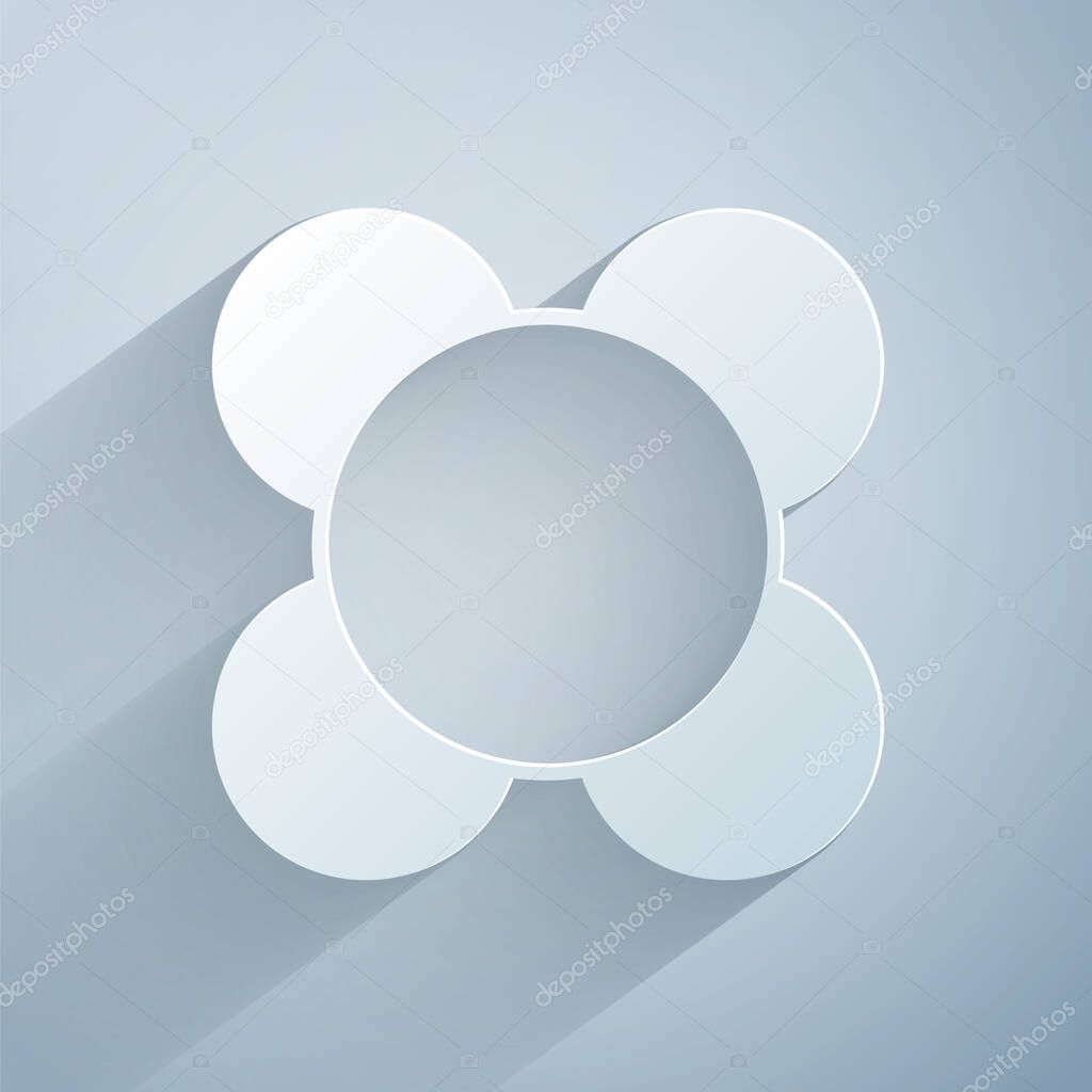 Paper cut Molecule icon isolated on grey background. Structure of molecules in chemistry, science teachers innovative educational poster. Paper art style. Vector