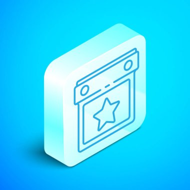 Isometric satır takvim parti simgesi mavi arkaplanda izole edildi. Olay hatırlatma sembolü. Gümüş kare düğme. Vektör.