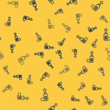 Mavi çizgili balıkçı zıpkını ikonu sarı arka planda izole edilmiş kusursuz desen. Suyun altında balık yakalamak için balıkçılık üreticileri. Su altı ekipmanları. Vektör.