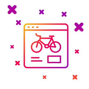 Renk çizgisi Bisiklet Kiralama Mobil uygulama simgesi beyaz arkaplanda izole edildi. Şehirde bisiklet kiralamak için iyi bir servis. Paylaşım sistemi için mobil uygulama. Kademeli rastgele dinamik şekiller. Vektör.