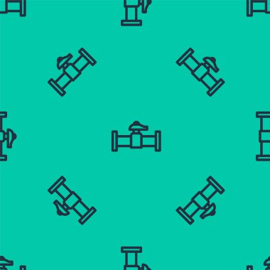 Mavi çizgi endüstrisi metalik boru ve kapakçık simgesi yeşil arka planda izole edilmiş. Vektör.