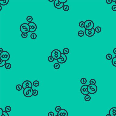 Dolar sembolü simgesi olan mavi çizgi parası yeşil arka planda izole edilmiş pürüzsüz desen. Bankacılık işareti. Para sembolü. Vektör