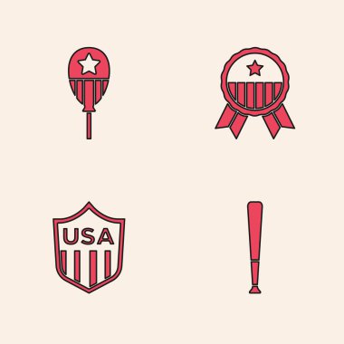Beyzbol sopası, Balonlar, Yıldız Madalyası ve Kalkan yıldızları ikonu. Vektör