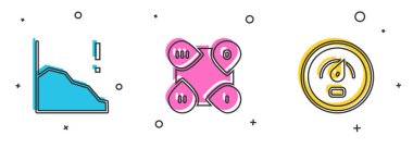 Finansal büyüme azalması, Infographic ögesi ve Dijital hız ölçer simgesini ayarla. Vektör