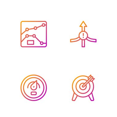 Satır Hedefi, Dijital hız ölçer, Grafik, grafik, diyagram ve Ok 'u ayarla. Renk simgeleri. Vektör