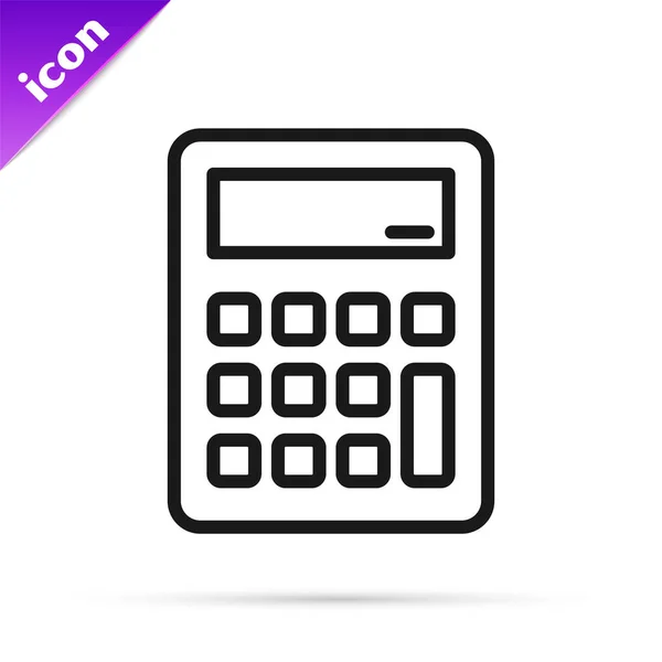 Icono Calculadora Línea Negra Aislado Sobre Fondo Blanco Símbolo Contable — Vector de stock