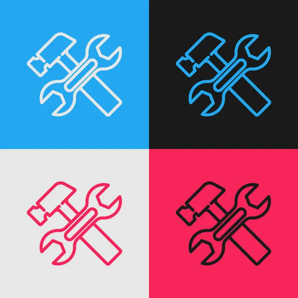 Pop Art Line Crossed Hammer Wrench Spanner Icon Isolated Color — Stockový vektor