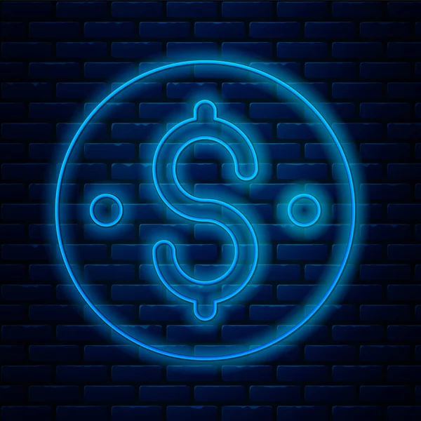 Λαμπερό Εικονίδιο Σύμβολο Neon Line Dollar Απομονώνονται Φόντο Τούβλο Τοίχο — Διανυσματικό Αρχείο