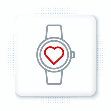 Line Smart saati beyaz arkaplanda kalp atışı simgesini gösteriyor. Fitness uygulaması konsepti. Renkli taslak konsepti. Vektör
