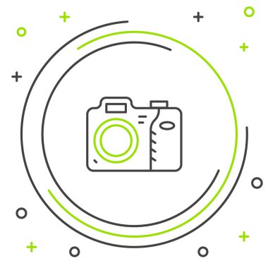 Çizgi fotoğraf makinesi simgesi beyaz arkaplanda izole edildi. Fotoğraf makinesi simgesi. Renkli taslak konsepti. Vektör