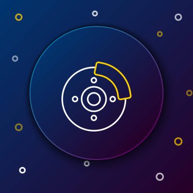 Caliper simgesi mavi arka planda izole edilmiş Line Car fren diski. Renkli taslak konsepti. Vektör