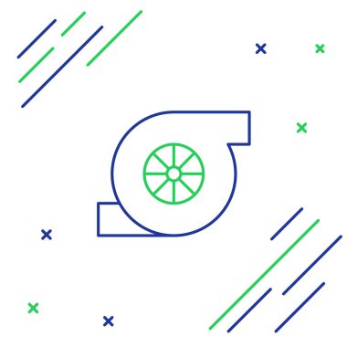 Hat otomotiv turbo şarj ikonu beyaz arkaplanda izole edildi. Araç performans turboyu. Turbo kompresör indüksiyonu. Renkli taslak konsepti. Vektör