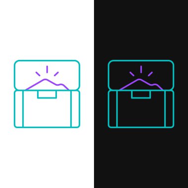 Beyaz ve siyah arkaplanda izole edilmiş Antik hazine sandığı simgesi. Altın sikkeli klasik tahta sandık. Renkli taslak konsepti. Vektör