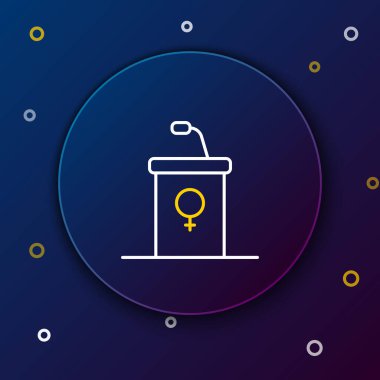 Hat Sahnesi veya münazara kürsüsü kürsüsü ikonu mavi arkaplanda izole edildi. Konferans konuşma tribünü. Renkli taslak konsepti. Vektör