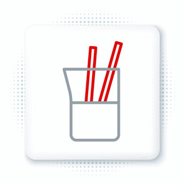 Çizgi Laboratuvarı cam süslemesi ya da beher ikonu beyaz arka planda izole edilmiş. Renkli taslak konsepti. Vektör