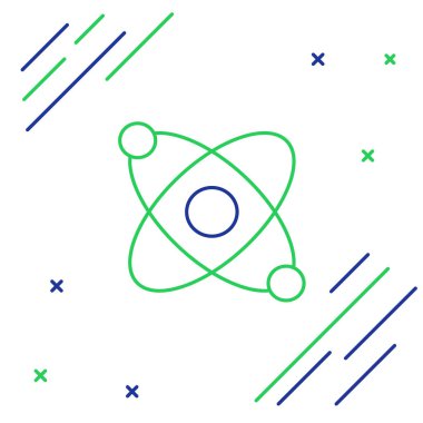 Satır Atom simgesi beyaz arkaplanda izole edildi. Bilimin, eğitimin, nükleer fiziğin, bilimsel araştırmaların sembolü. Renkli taslak konsepti. Vektör