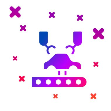Renkli Endüstriyel Robot Kol Kolu beyaz arka planda izole edilmiş araba fabrikası ikonu. Endüstriyel otomobil üretimi. Kademeli rastgele dinamik şekiller. Vektör.