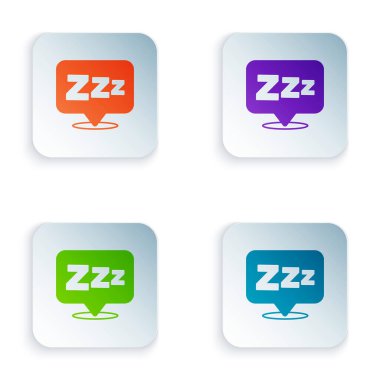 Beyaz arkaplanda izole edilmiş Uyuyan Renk simgesi. Uykucu zenci konuşma balonu. Kare düğmelere renkli simgeleri yerleştir. Vektör.