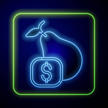 Armut simgesi için parlayan neon Price etiketi mavi arkaplanda izole edildi. Vektör
