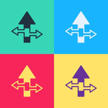 Pop Art Arrow simgesi renk arkaplanında izole edildi. Yön Arrowhead sembolü. Navigasyon işaretçisi işareti. Vektör