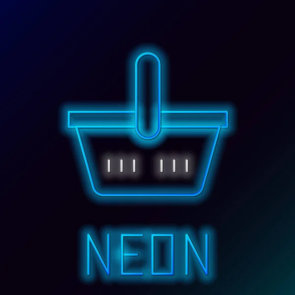 Zářící Neonová Čára Nákupní Košík Ikona Izolované Černém Pozadí Online — Stockový vektor